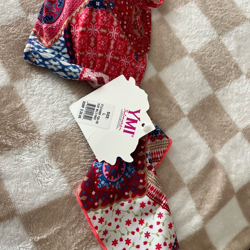 YMI Red and Blue Bathing Suit Top